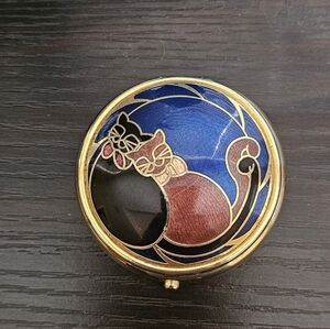 Elegant Cat-Themed Trinket Box - Blue and Gold